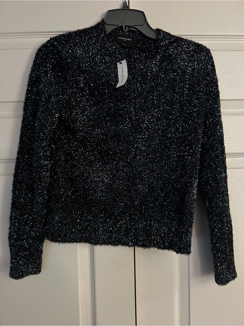 Blue Metallic Eyelash Knit Sweater